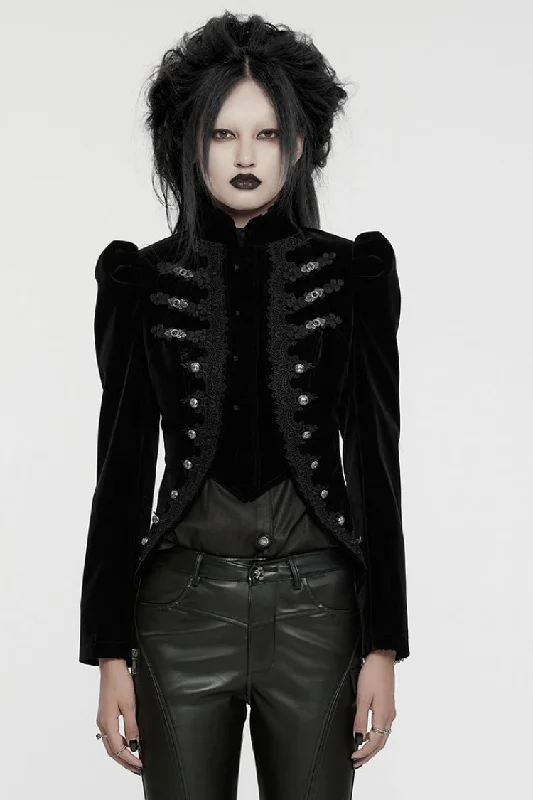 Crazy Deals Black Stand Collar Long Sleeves Women's Gothic Swallowtail Coat