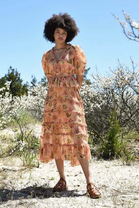 Bargain Blast Gold Garden Metallic Midi Dress