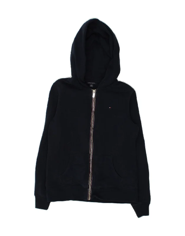 Limited Availability TOMMY HILFIGER Womens Zip Hoodie Sweater UK 6 XS Navy Blue Cotton