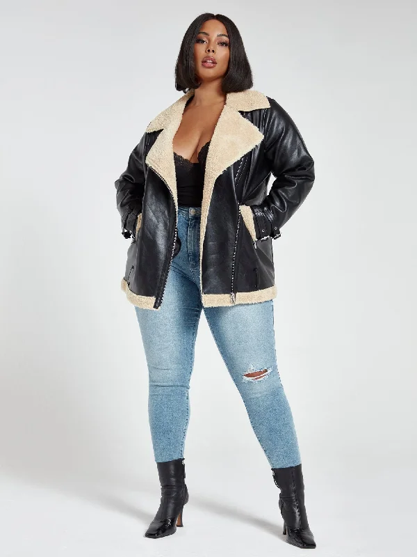 Huge Savings Natalie Sherpa Oversized Bomber Jacket