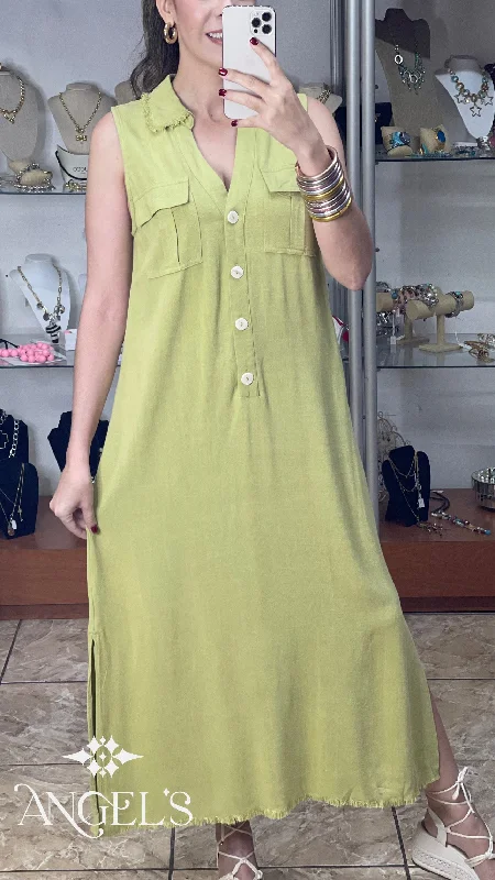 Clearance Sale Linen Blend Sleeveless Midi Dress