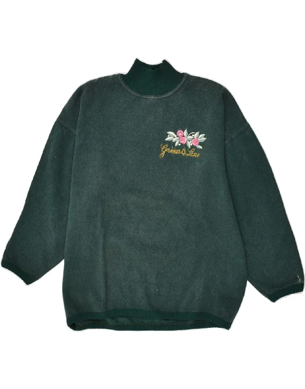 VINTAGE Womens Turtle Neck Jumper Sweater UK 14 Medium Green Cotton