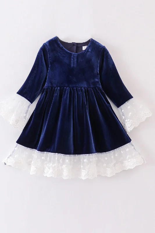 Hot Deal Premium Navy velvet lace dress