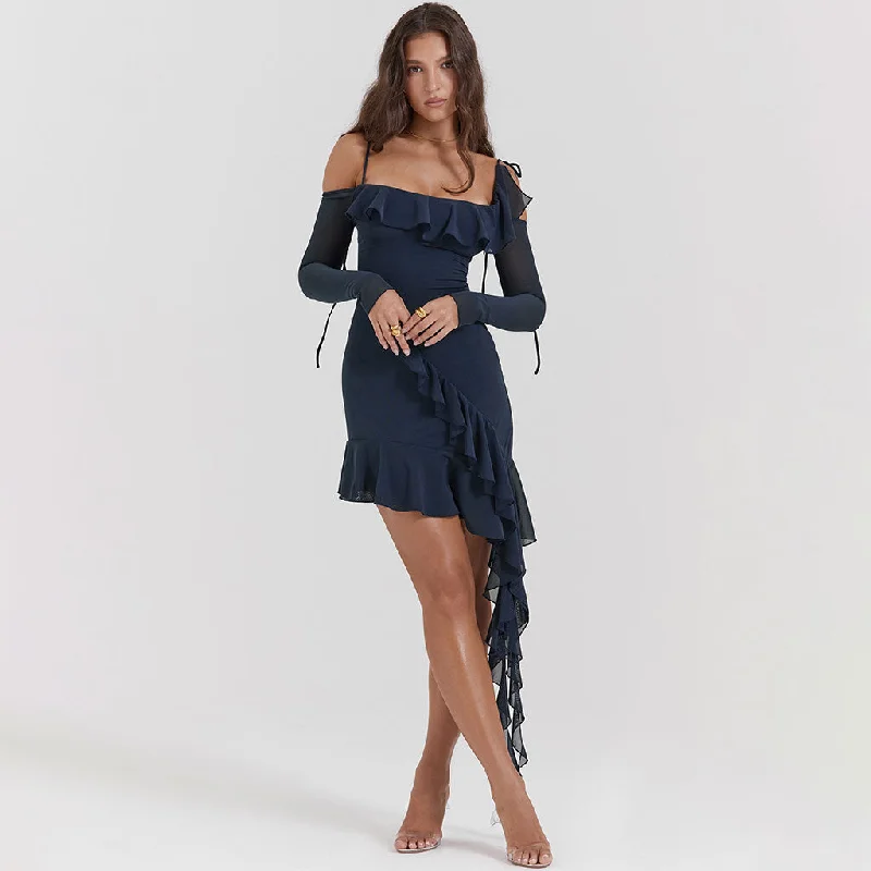 Daily Deals Breezy Bow Tie Scoop Neck Long Sleeve Sheer Mesh Asymmetric Ruffle Mini Dress Daily Deals Breezy Bow Tie Scoop Neck Long Sleeve Sheer Mesh Asymmetric Ruffle Mini Dress