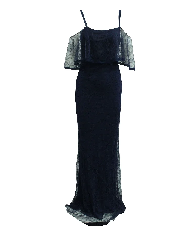 Jason Wu Lace Evening Gown in Navy Blue Polyamide