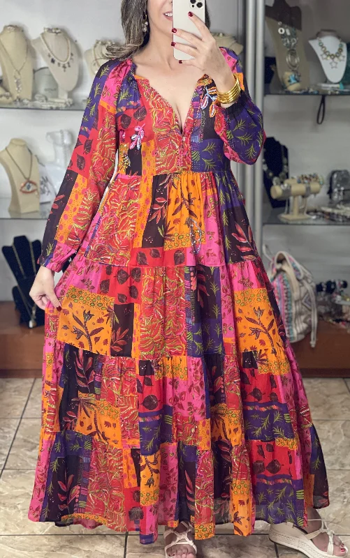 Buy More, Save More Red/Orange/Pink Patches Maxi Dress