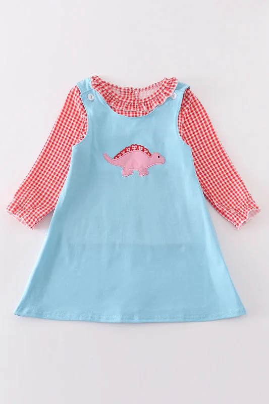 Friends and Family Sale Blue valentine dinosaur applique girl dress set
