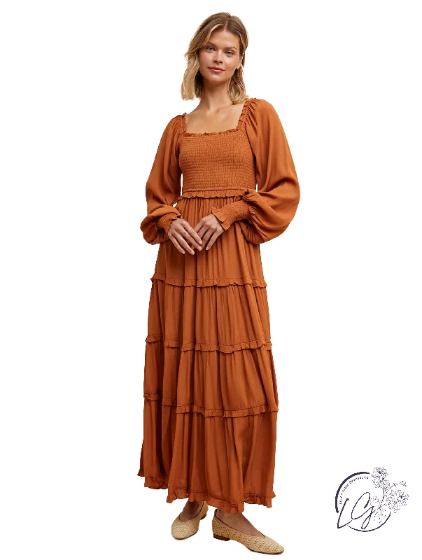 Season Finale Sale Pumpkin Spice Tiered Maxi Dress