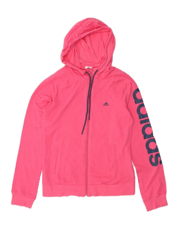 Bargain Prices ADIDAS Womens Graphic Zip Hoodie Sweater UK 8/10 Small Pink Cotton