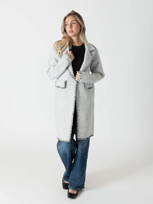 Major Savings Fiona Whip Stitch Tailored Knit Coat - Light Grey