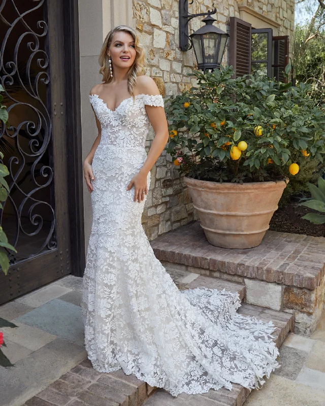 Casablanca Bridal 2446 Evelyn off the shoulder wedding dress Chantilly lace fit and flare