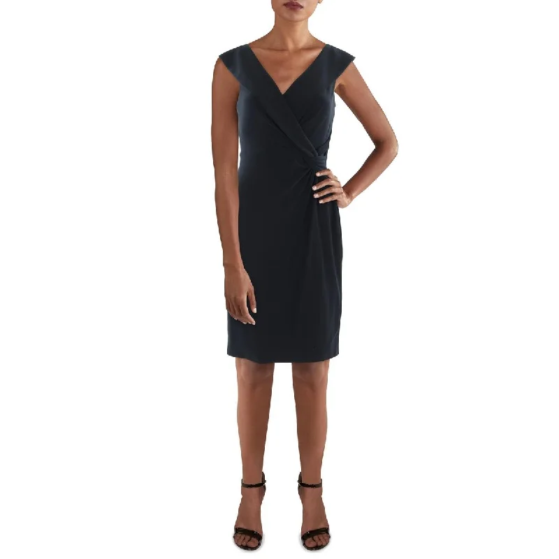 Womens Knee-Length Surplice Sheath Dress