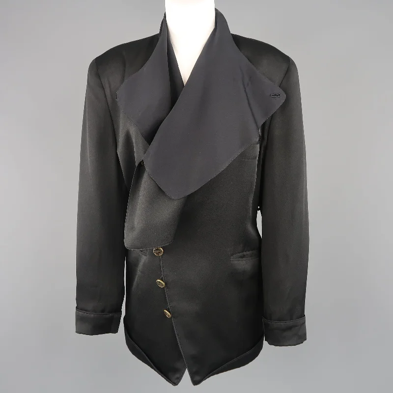 Special Price MATSUDA Size M Black Satin Draped Collar Double Breasted Jacket
