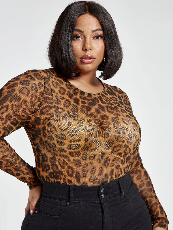 Take Advantage Renee Leopard Mesh Top