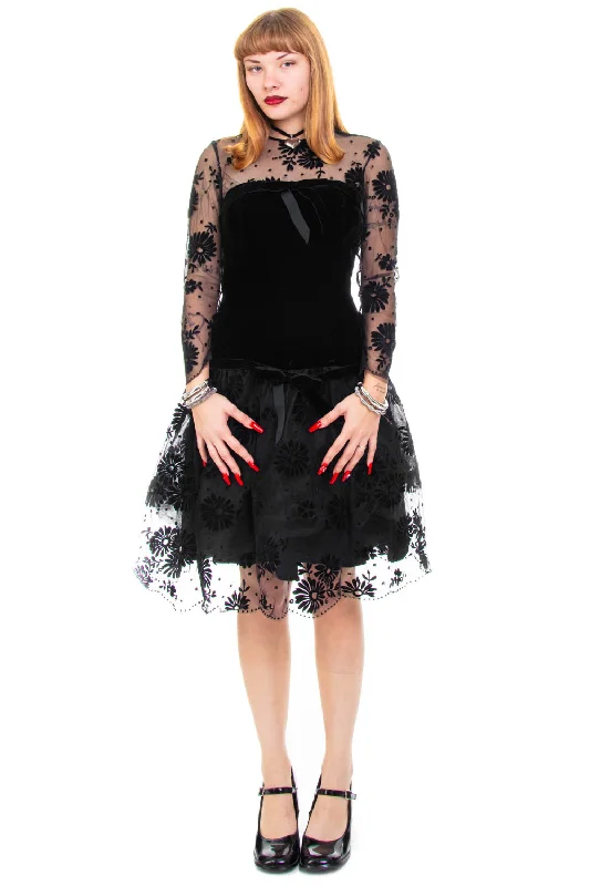 Vintage 80's Gothic Velvet Flower Dress - M