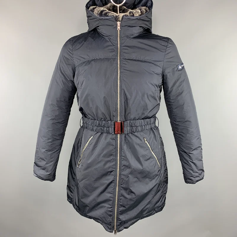 Bonus Savings PEUTEREY Size XL Navy Polyamide Quilted Down Filled  Faux Fur Reversible Long Coat