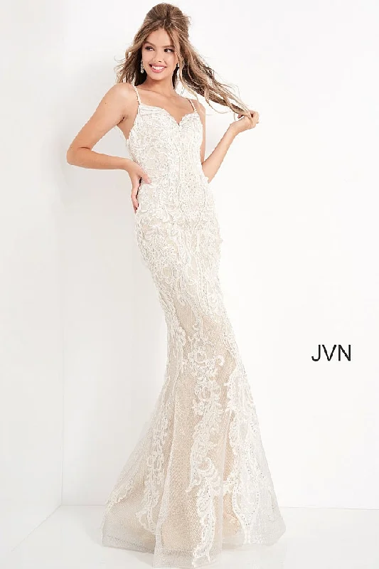 Jovani JVN65529A Size 10 Long Lace Fitted Prom Dress Embellished Wedding Bridal Gown