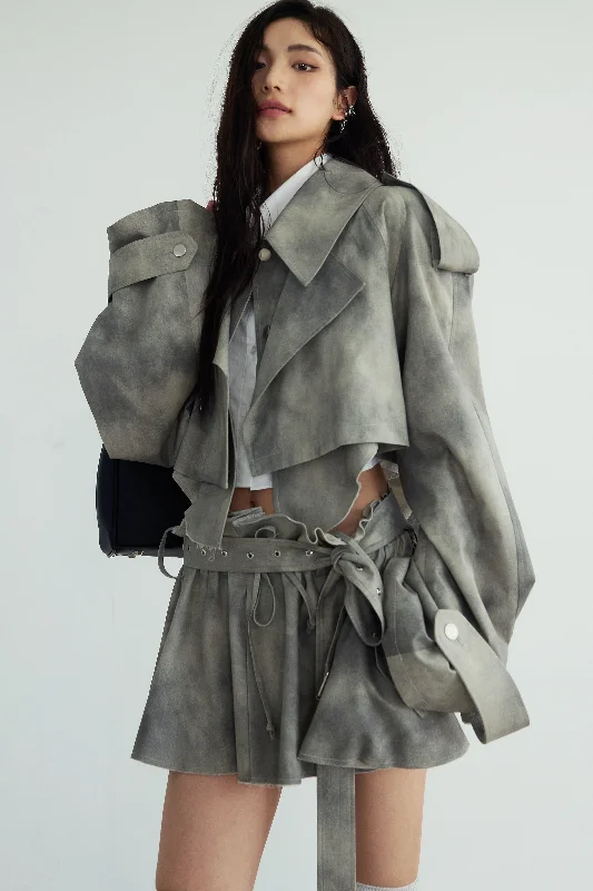 Discount Extravaganza Storm Cloud Cropped Trench Jacket
