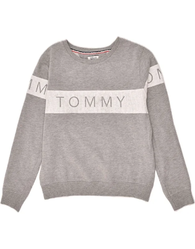 TOMMY HILFIGER Womens Graphic Sweatshirt Jumper UK 14 Medium Grey