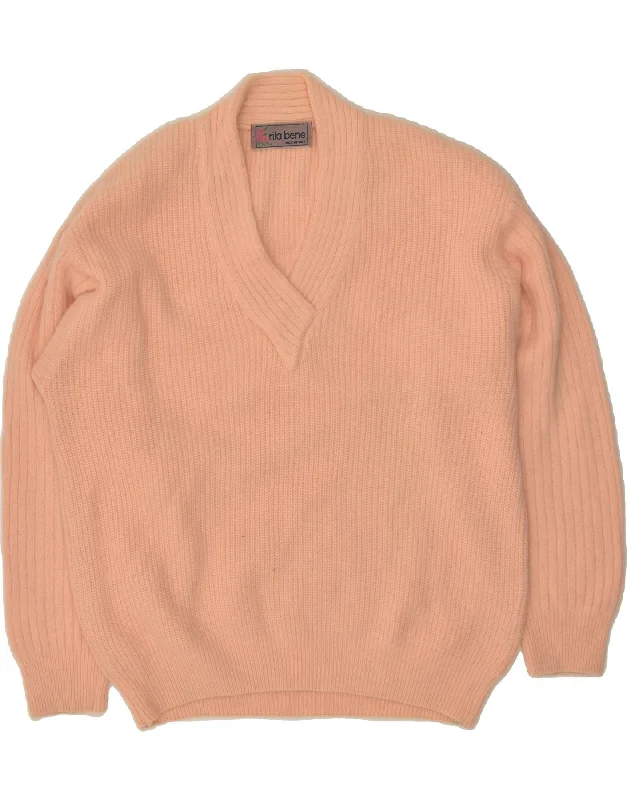 Markdown Madness VINTAGE Womens V-Neck Jumper Sweater UK 20 2XL Pink Angora