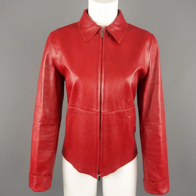 MALO Size 6 Red Leather Collared Jacket