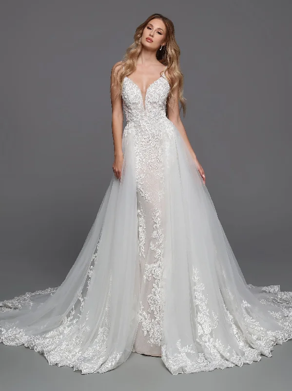 Must-Have Deals DaVinci Bridal 50720 Lace Wedding Dress Column Detachable Overskirt V Neckline Sheer Back