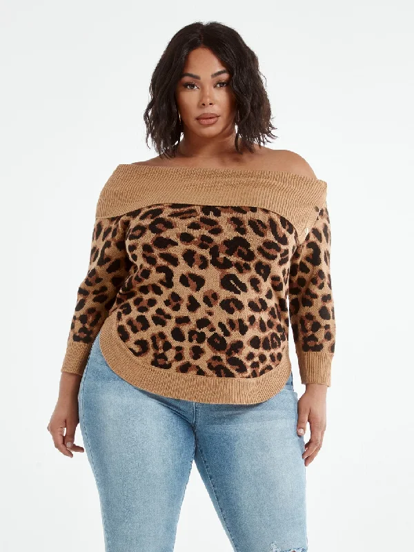 Bargain Blast Amelia Leopard Print Split Collar Sweater