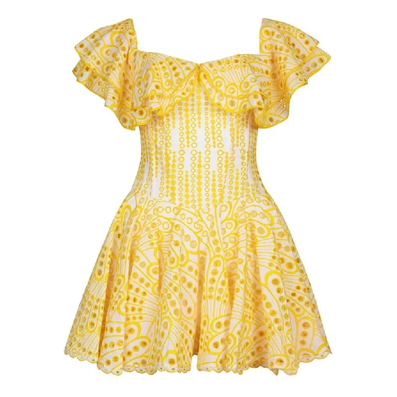 While Supplies Last Boho Ruffled Off the Shoulder Smocked Back Broderie Anglaise Mini Dress While Supplies Last Boho Ruffled Off the Shoulder Smocked Back Broderie Anglaise Mini Dress