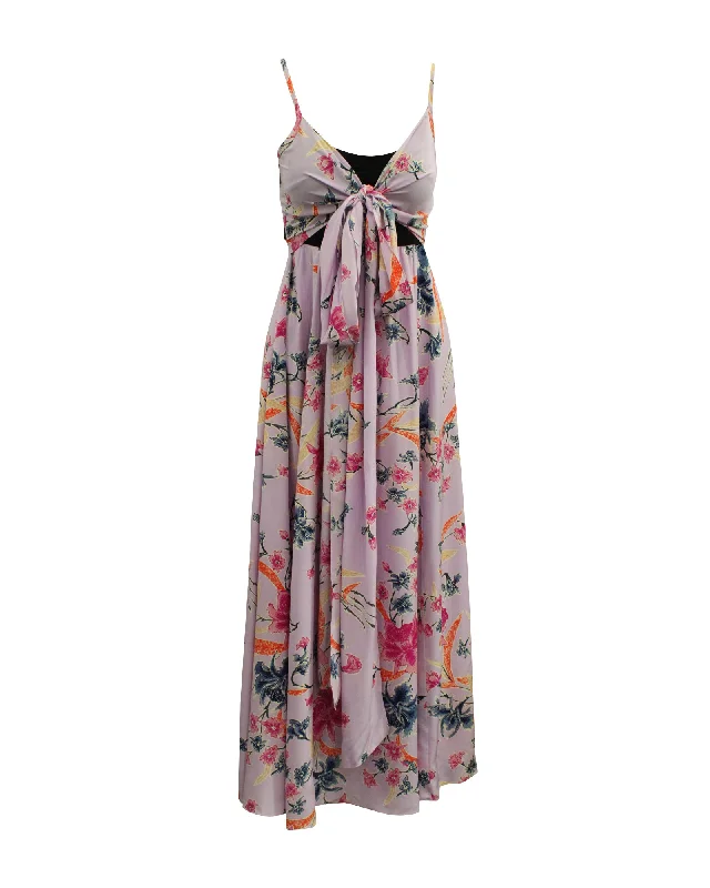 Diane Von Furstenberg Floral Front Tie Dress in Purple Silk