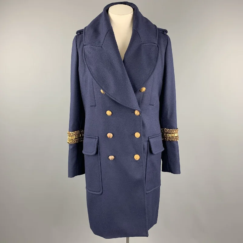 New Deals ALEXANDER MCQUEEN 12 Navy Wool Anchor Button Chain Stripe Nautical Coat