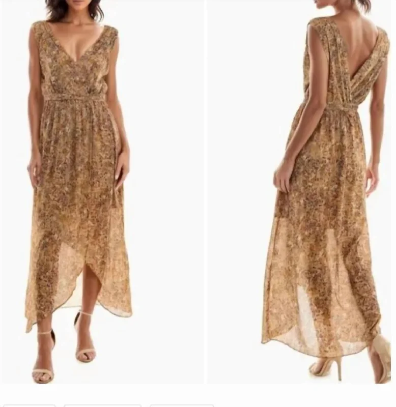 High Low Maxi Dress In Neutral Patterned