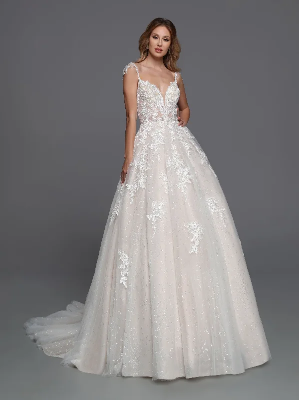 Online Specials Davinci Bridal 50741 Sheer Lace Ballgown Bridal Gown Sequin Crystal Drape Sleeves Wedding Dress