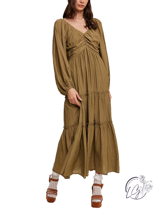 Bonus Savings Radiant V-Neck Long Sleeve Maxi Dress