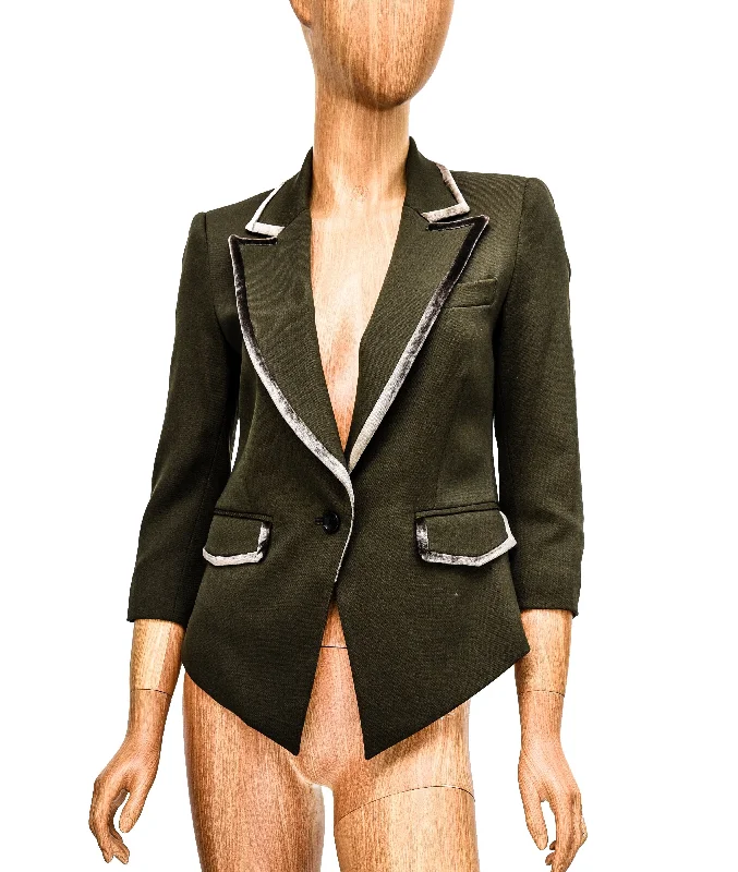 Weekend Special Olive Cropped Sleeve Blazer