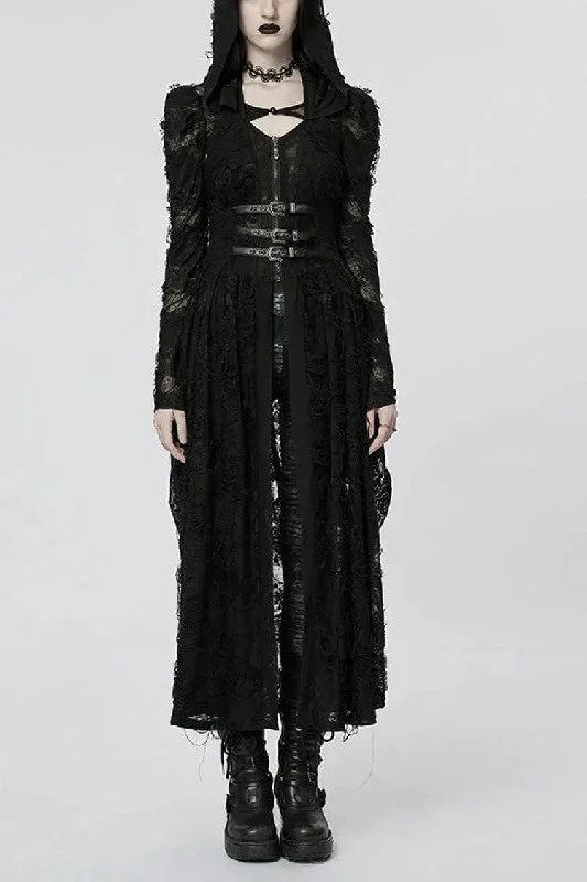 Epic Deals Black Two-piece Knit Ripped Hooded Womens Gothic Coat