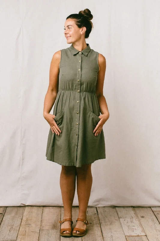Exclusive Online Offer Mona Dress in Olive Linen