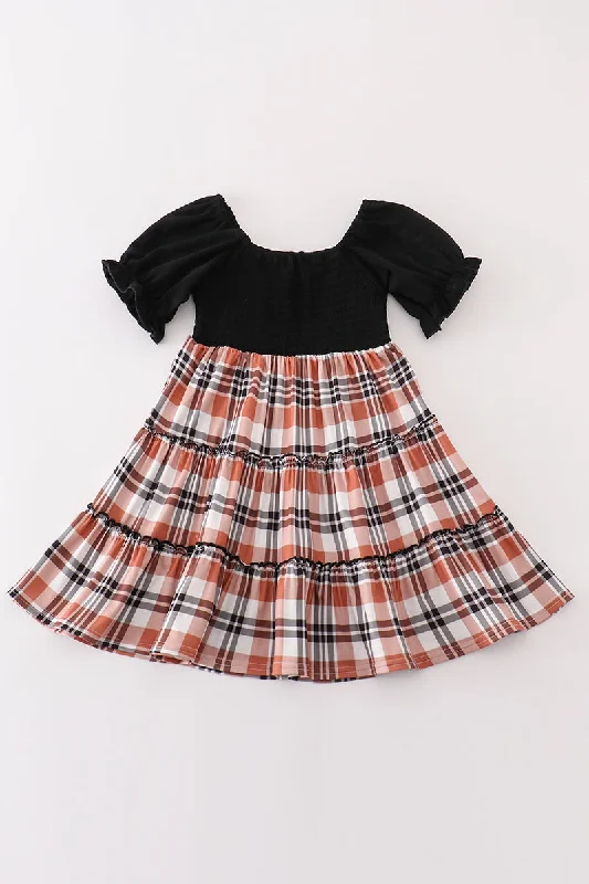 Mega Sale Rust plaid girl smocked dress