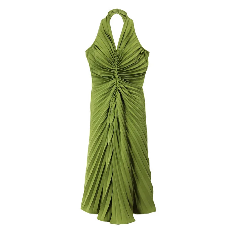 New Deals Unique Pleated Detail Solid Color Back Cutout Sleeveless Midi Dress