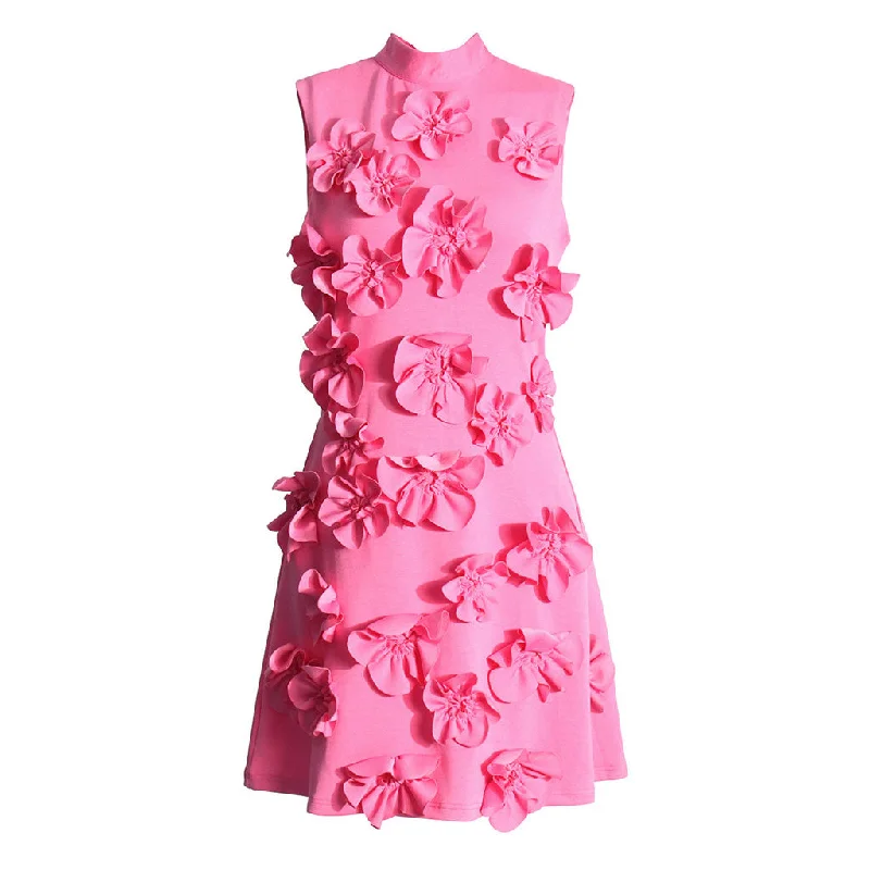 The Best Prices Cute Mock Neck Bow Tie Back Sleeveless A Line Rosette Mini Dress