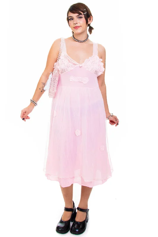 Vintage 70's Delicate Pink Lace Tank Dress - M/L