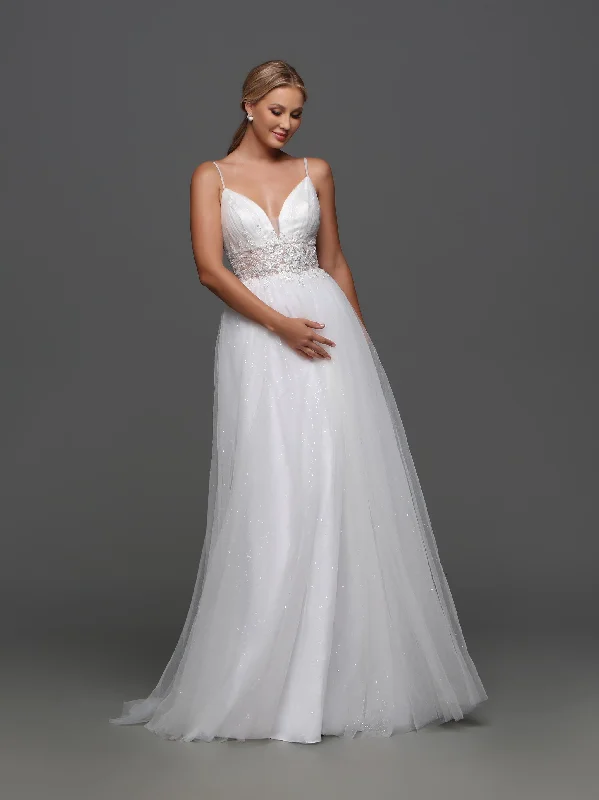 Overstock Sale Davinci Bridal F130 Sequin A Line Wedding Dress Beaded Sheer Bridal Gown V Neck Shimmer