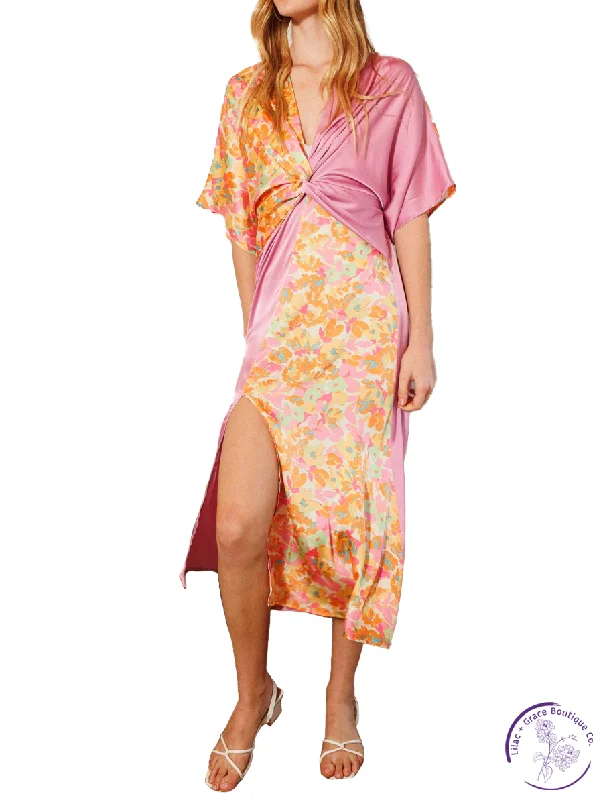 Huge Discounts Satin Color Blocked Midi Dress