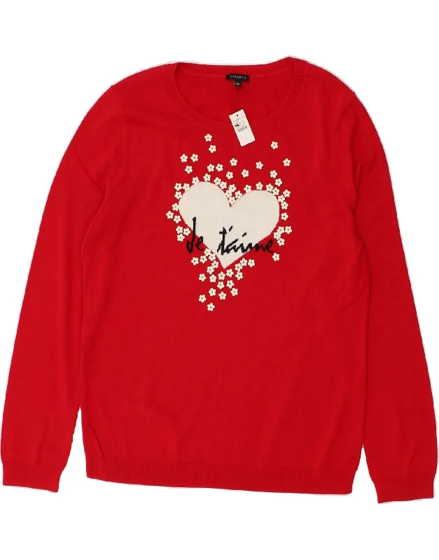 Can't Miss TALBOTS Womens Graphic Crew Neck Jumper Sweater UK 14 Large Red Floral