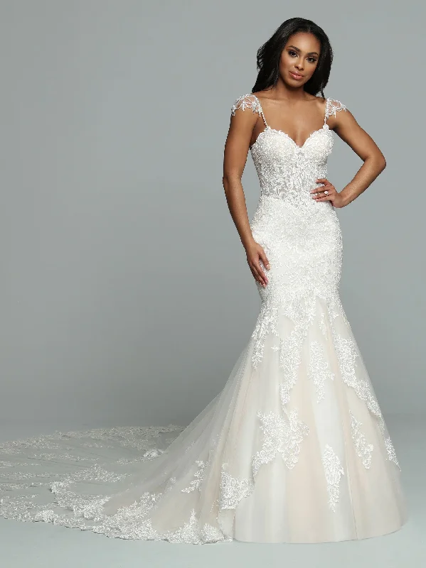 Markdowns Davinci Bridal 50662 Long Lace Wedding Dress Mermaid Bridal Gown Cap sleeve