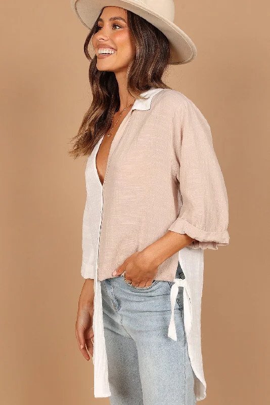 Relaxed Fit 3/4 Sleeve Linen Blend Top