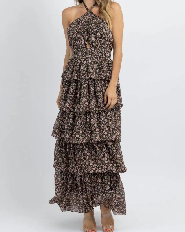 Inventory Reduction Hyland Floral Frill Maxi Dress In Black | Black