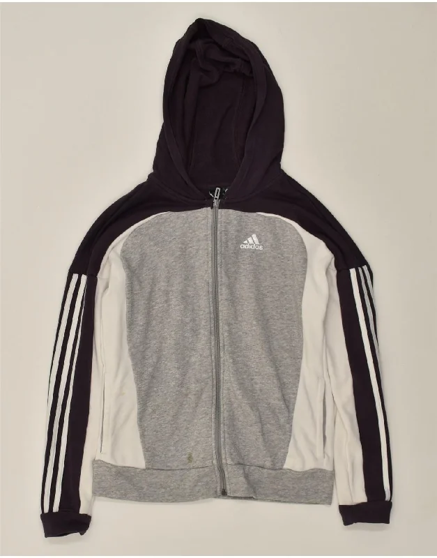 ADIDAS Womens Graphic Zip Hoodie Sweater UK 10 Small Grey Colourblock