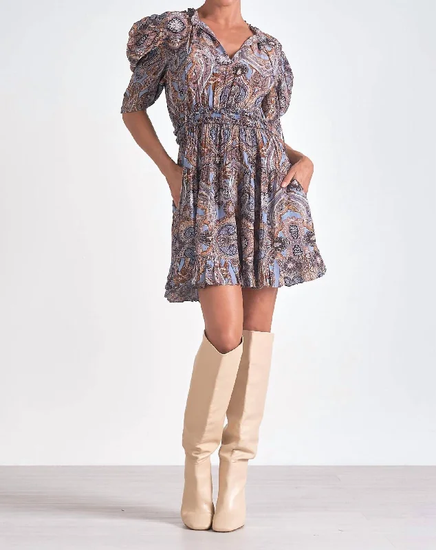 Laurine Dress In Blue Paisley