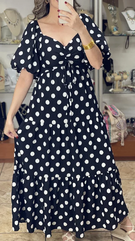 Loyalty Reward Polka Bubble Sleeve Maxi Dress