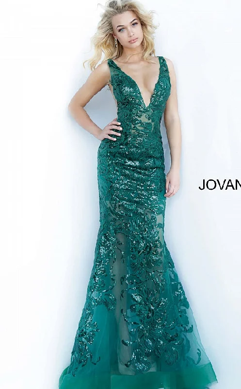 Jovani 60283 Long Floral Sheer Sequin Formal Evening Prom Dress V Neck Gown